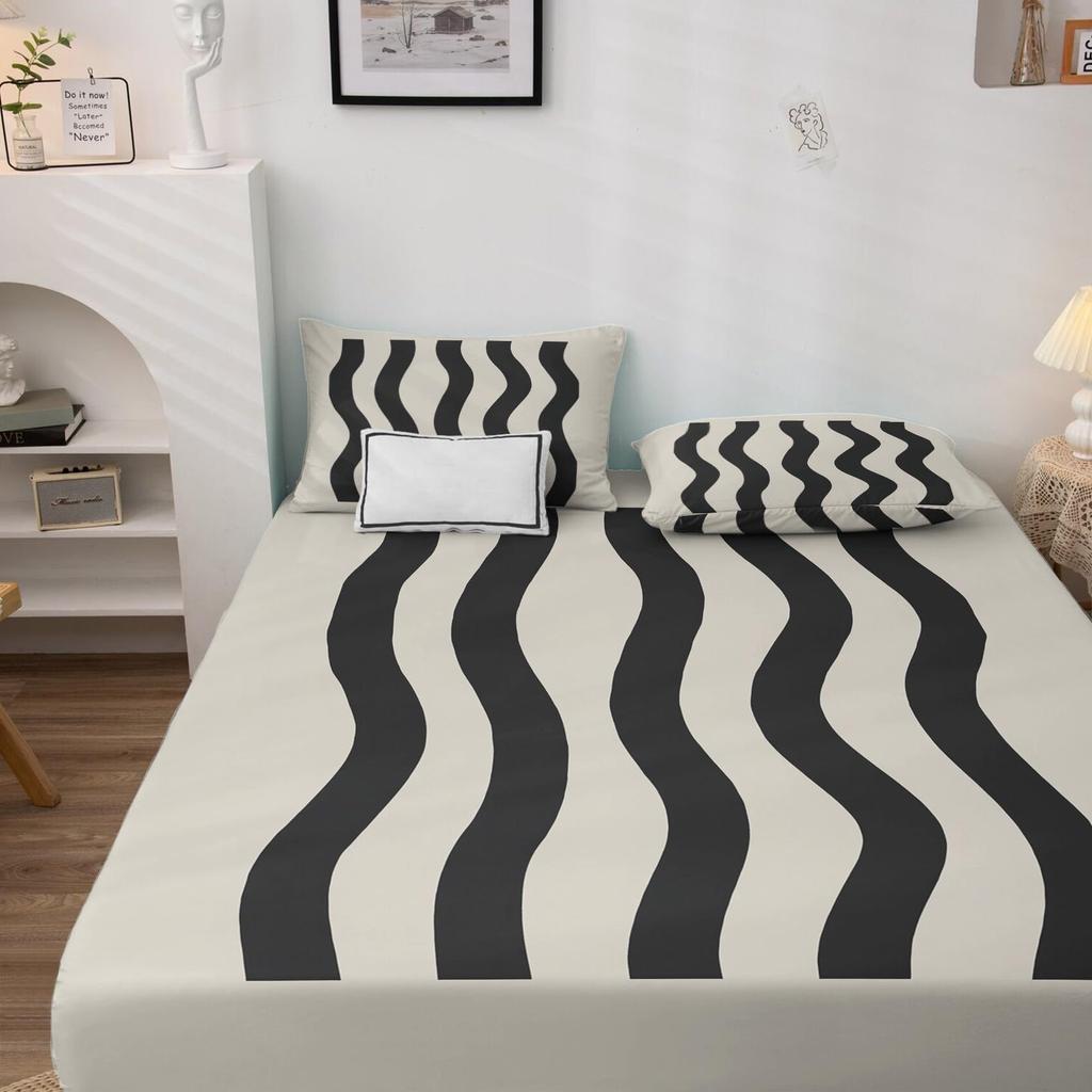 Einfaches gestreiftes Muster Matratze Dreiteiliges Digitaldruck Matratzen Bettwäscheset Erwachsene Kinder