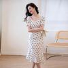 Women's Retro Polka Dot Chiffon Fishtail Dress - Black French Style