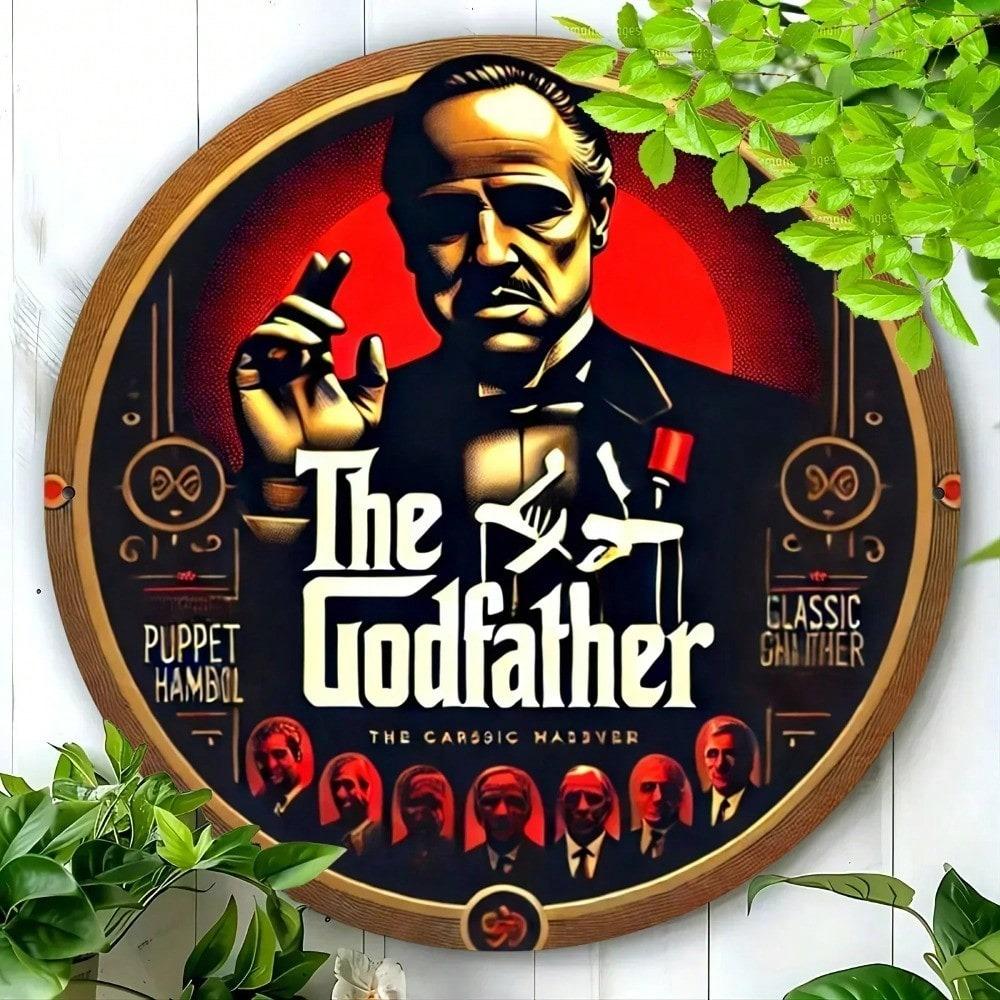 1 st Retro Godfather Blikplaat Wandkunst 8x8 Rond Metalen Bord Duurzaam Cadeau Huis Kantoor Decor
