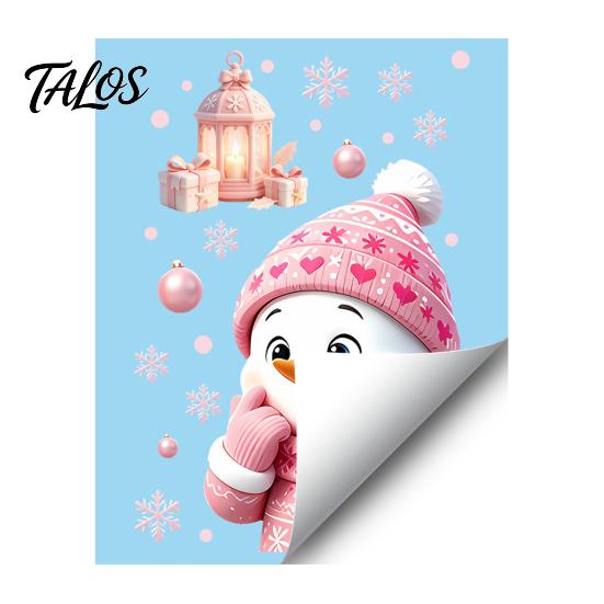 Decorative Snowflake Wall Decals Christmas Snowman Static Glass Stickers, Pink Decals, Waterproof PVC Holiday Seasonal Window Art Clings for