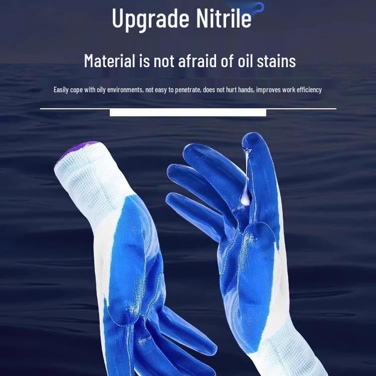 

Прочные белые рабочие перчатки из нитриловой резины - Нескользящие, износостойкие и утолщенные для строительства.