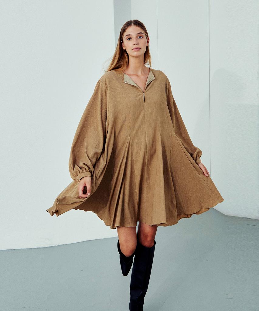 Adowl Balloon Sleeve Mini Dress - Beige
