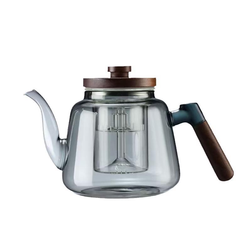 Heat-Resistant Glass Teapot with Wooden Lid