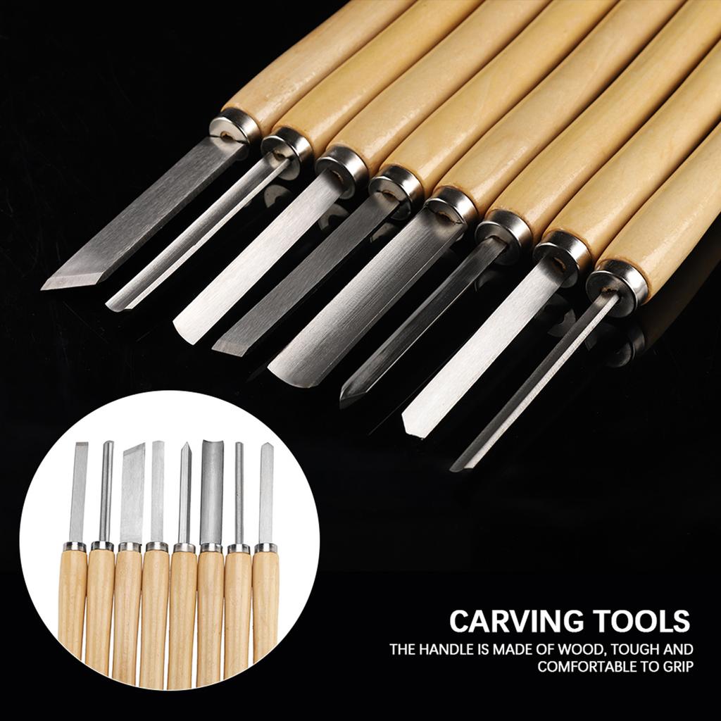 8pcs Wood Lathe Chisel Set, Woodworking Turning Tools Gouge Skew Parting, with Wood Handle and Steel , for Carpenters Carvers Artists