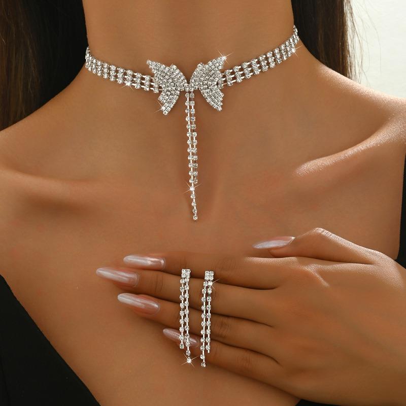 Wedding Butterfly Necklace Earrings, Bridal Accessories, Banquet Jewelry Set, One Piece Will Be Sent on Behalf of You.