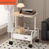 Movable Double Layer Coffee & Tea Table with Wheels and Storage Shelves for Living Room or Bedroom