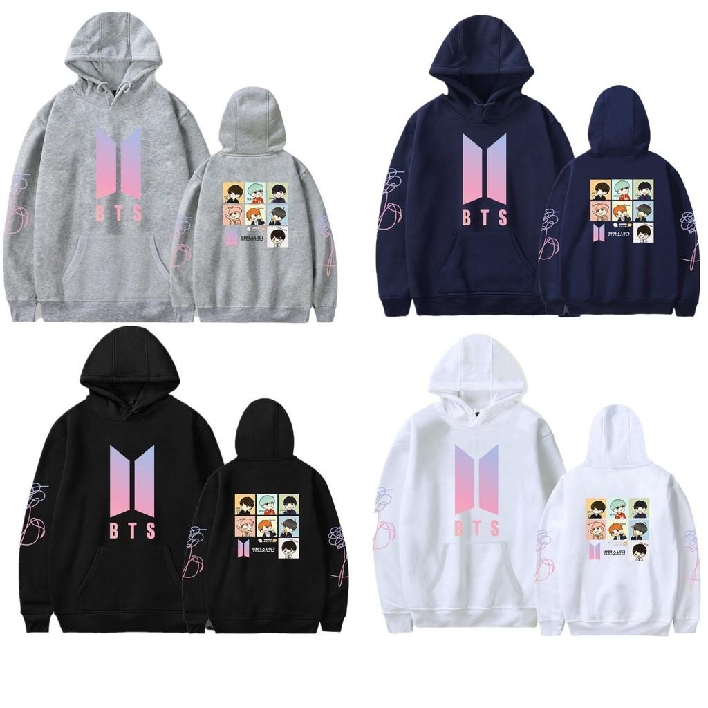 Bts Huvtröja Med Broderad Grafik Bomullsfleece För Ungdomar Vardagskläder