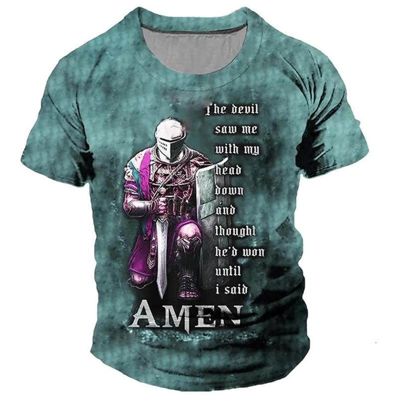 Knights Templar Print Vintage Men's T-shirt Summer  Casual Men Clothing Oversized Tops Short Sleeve Tees Casual O-Neck T Shirts
