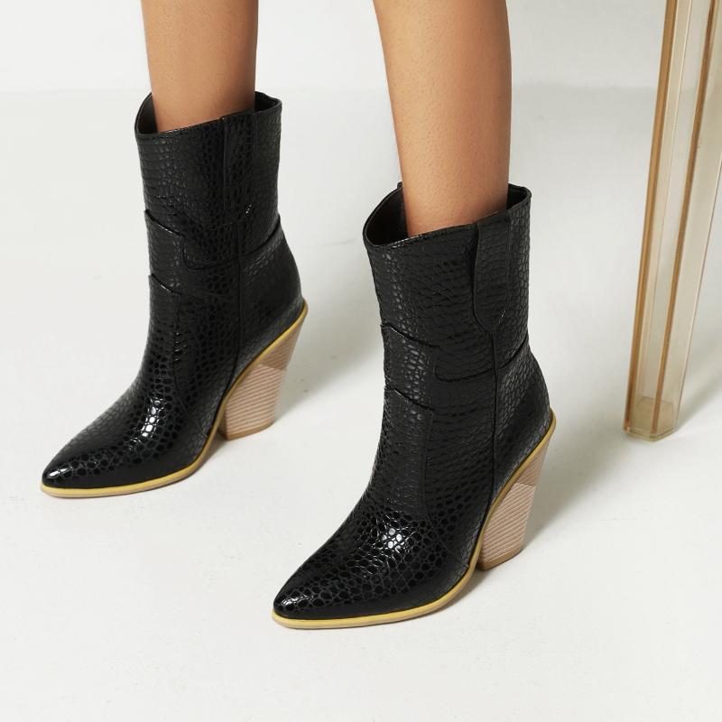 High Heels Women Cowboy Boots Retro Tapered Thigh High Side Zipper Boots Solid Color New European American Fashion Trend Booties