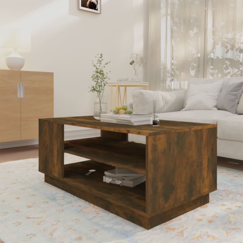 Coffee Table Smoked Oak 102x55x43 cm Wood Based Material