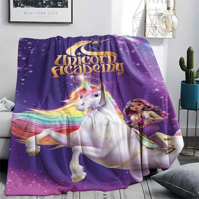 1 pièce Couverture en Flanelle Imprimée Académie des Licornes, Haute qualité Confortable pour Toutes les Saisons, Décoration d'Intérieur, Chaleur et Confort, Parfait pour les Cadeaux