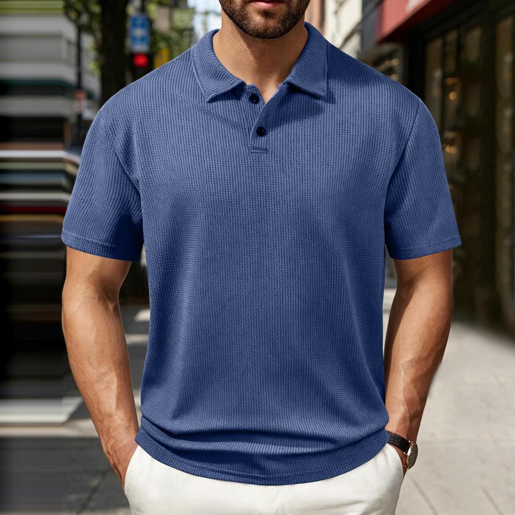 Men's Casual Polo Shirt Short Sleeve Striped Collar European Fit Lightweight Breathable Summer Top