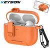 KEYSION with Carabiner Lock Phone Stand Protective Earphone Case for AirPods Pro 3 Pro 2 Soft TPU+PC Shockproof Cover for AirPods 4 3 2 1