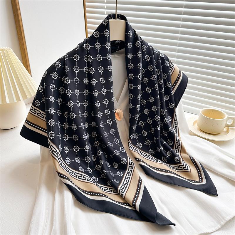 Luxury High Quality Women Satin Silk Scarf Hairband Ribbon Neckerchief Tie Neck Bag Scarf Satin Hair Scarves 90*90cm Square Wrap