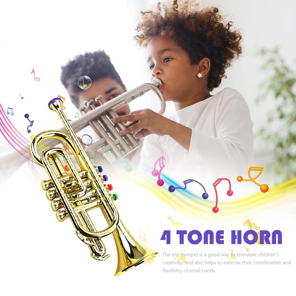 Professional Trumpet Mouthpiece Musical Educational  ABS Trumpet  with 4 Colored Keys Simulation Instrument Child Gift
