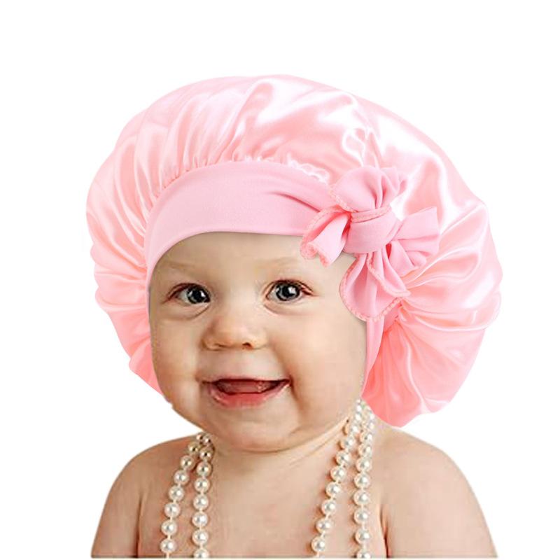 European and American popular wide-sided elastic streamer nightcap, children's bow solid color round hat home hat JDKB-21B