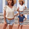 Womens Casual Short Sleeve Asymmetrical Neck Top In Solid Color - Slim Fit T-Shirt Daily Wear