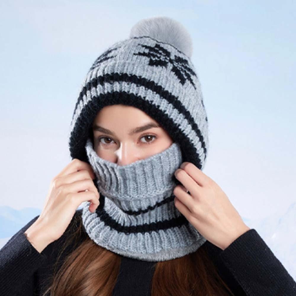 Ear Protection Winter Beanie Mask Fleece Lining Integrated Scarf Cap Daily Wear