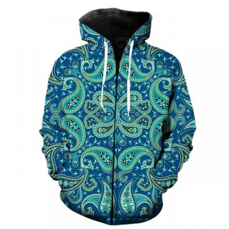 3D Digital Print Hooded Zip-Up Oversized Casual Sweatshirt Men Loose Fit Streetwear