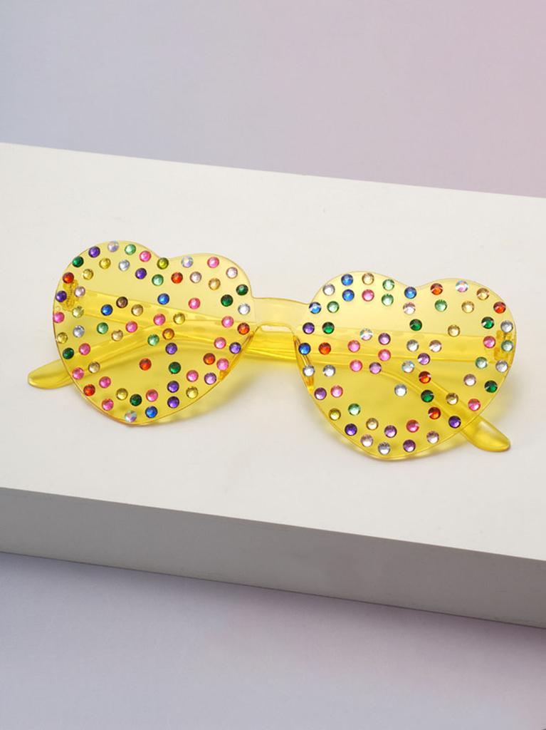 Trendy Heart Shaped Sunglasses For Women Sparkling Colorful Rhinestone Rimless Eyewear Summer Sun Glasses For Beach Wear KJ165