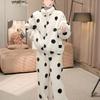 Women's Polka Dot Flannel Pajama Set - Thick, Double-Sided Arctic Fleece, Long-Sleeved for Spring/Summer Warmth.