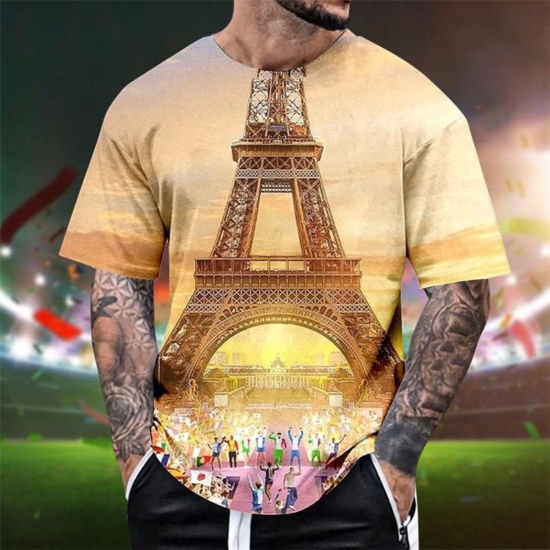 

2026 Paris Sports Meeting T Shirt For Men Full Print Eiffel Tower XXS