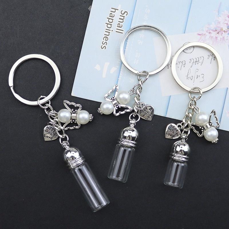 Chaveiro de Garrafa Vazia de Vidro Pingente Transparente Frascos de Óleos Essenciais Perfume Mini Garrafa dos Desejos Chaveiro Para Artesanato DIY