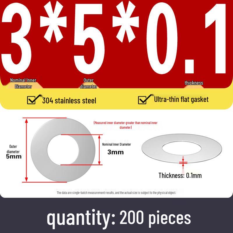 Plochá podložka z nerezové oceli 304 pro nastavení vůle hřídele (0,1/0,2/0,3 mm)