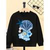 Girls' Crewneck Sweatshirt - Blue Starfish Shell Pearls Flowers Machine Washable, Spring And Autumn