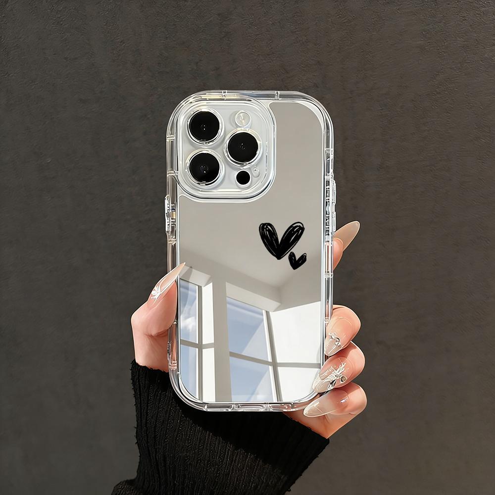 Cute Love Heart Pattern Phone Case For iPhone 17 11 12 13 14 15 16 Pro Max XS XR 7 8 Plus Make Up Mirror Shockproof Luxury Funda