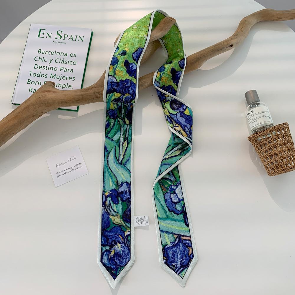 High Grade Hairband Silk Feel Neckerchief Women Scarf Long Skinny Headbands Cute Tie Scarves Luxury Print Bag Scarf For Ladies