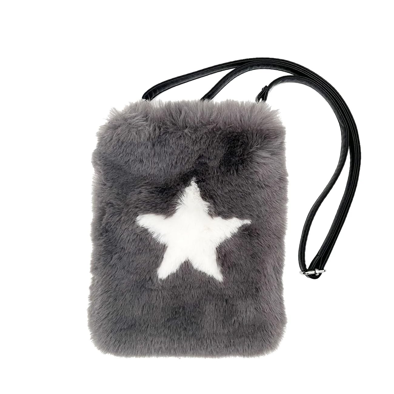 

Salon de Alphard Fur Bag, Fur Pochette Shoulder Bag, Crossbody Bag for Women, Smartphone Shoulder Bag, Stylish and Cute Star Pattern (Gray)
