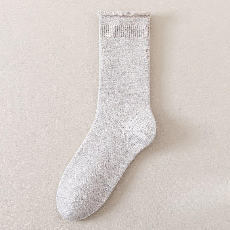 Winter and Autumn Mid-length Wool Socks with Embroidered Rolled Edges, Soft and Warm, Straight and Fluffy Socks, Versatile Socks