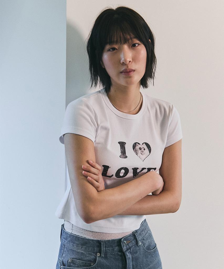 Beullusseonpeullawo I Love Cat Crop Top [White]