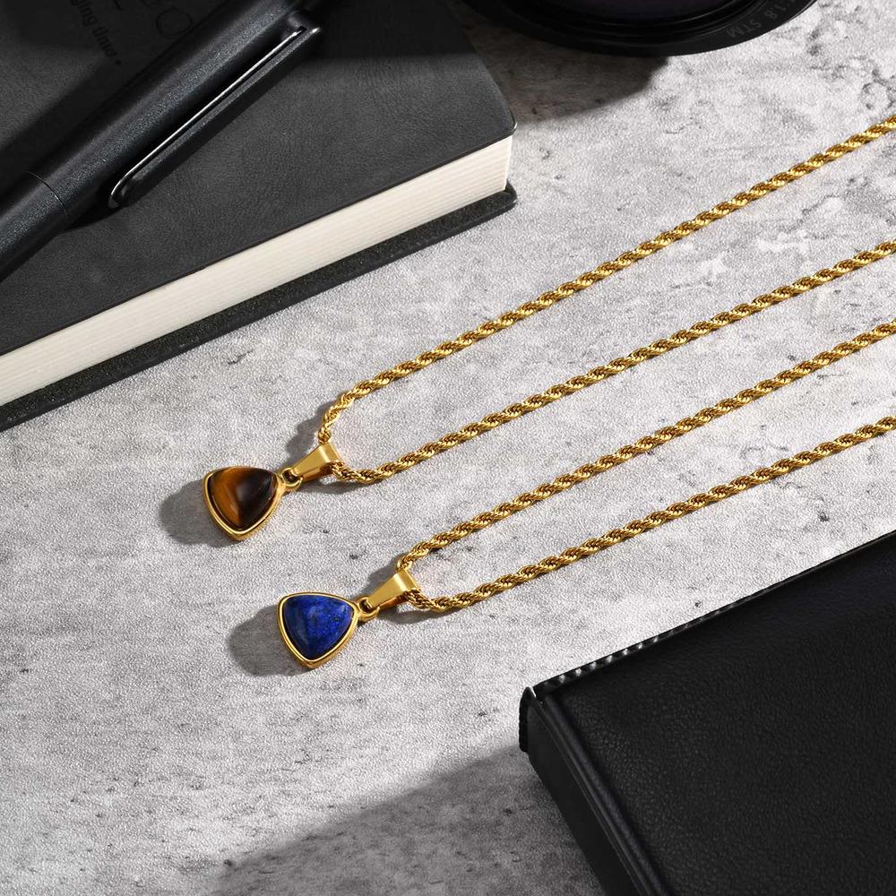Trendy Natural Oval Necklace for Men Boys,Waterproof Small Natural Stone Geometric Pendant,Energy Magnetic Field Jewelry Gift
