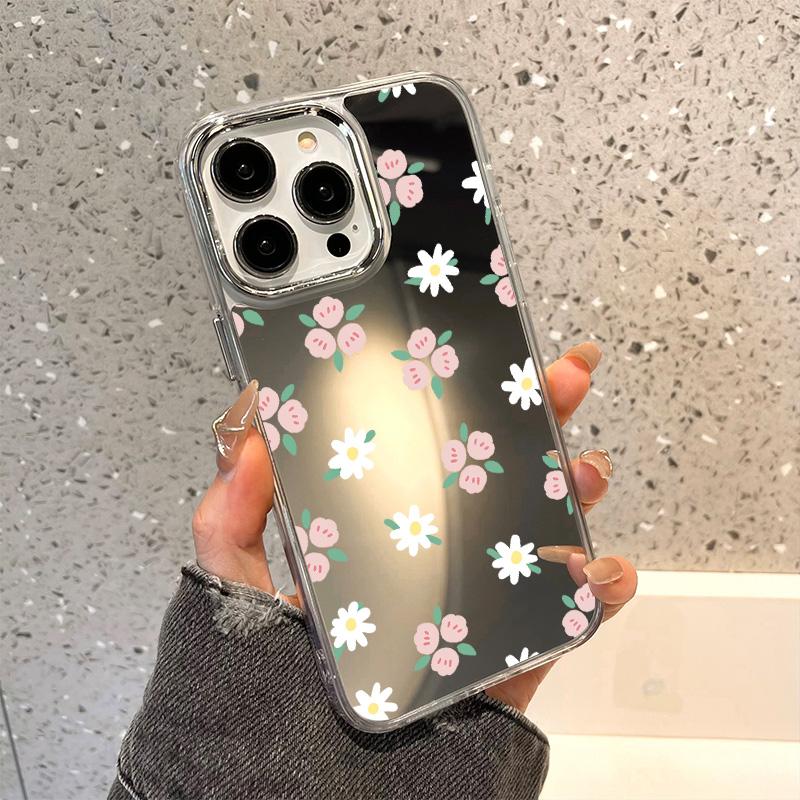 Rose Flower Phone Case For iPhone 16 Pro Case Funda iPhone 13 11 12 14 15 Pro Max Plus XR X XS Shockproof Make Up Mirror Cover