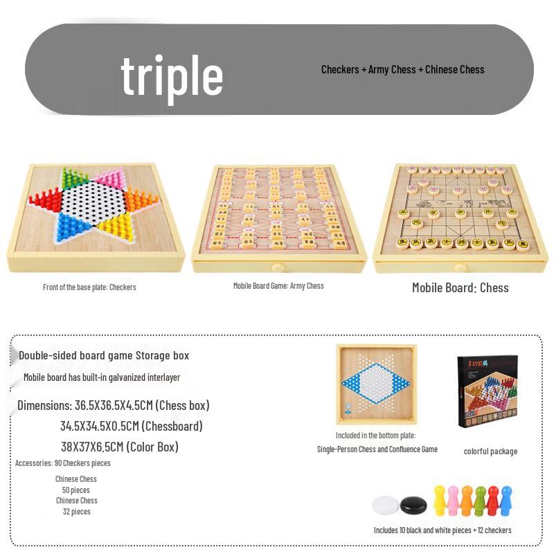 Mussels Wooden 3-in-1 Board Game Set