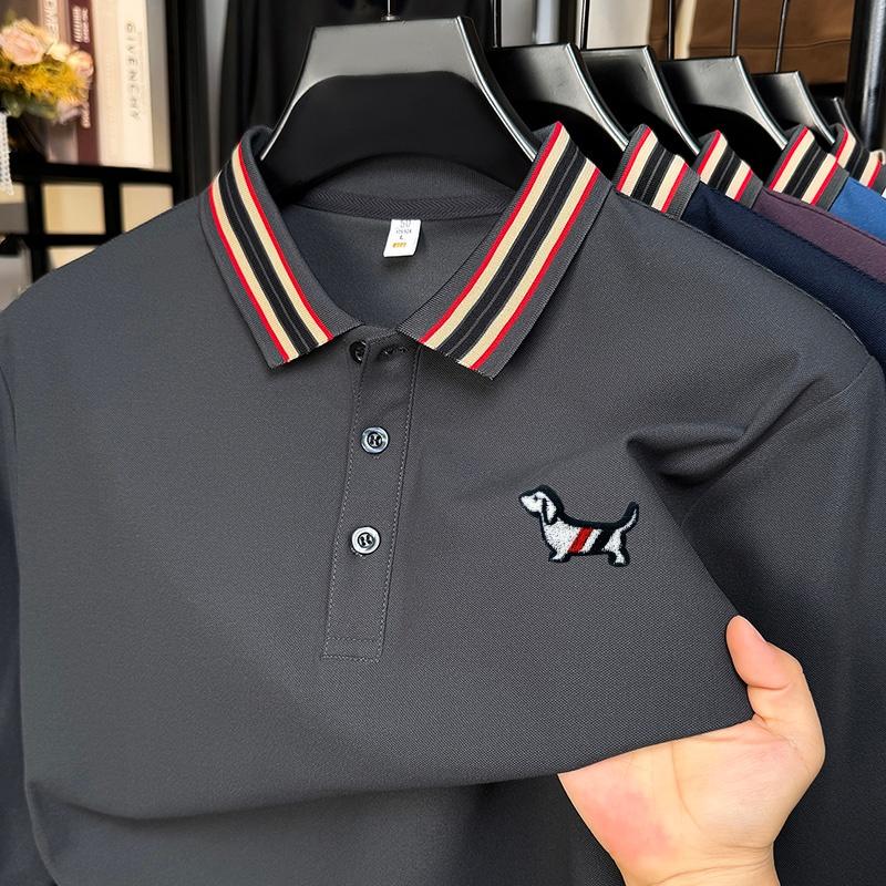 Men s Contrast Lapel Polo Shirt Autumn Arrival Dog Print Long Sleeve T-Shirt Luxury Business Fashion M