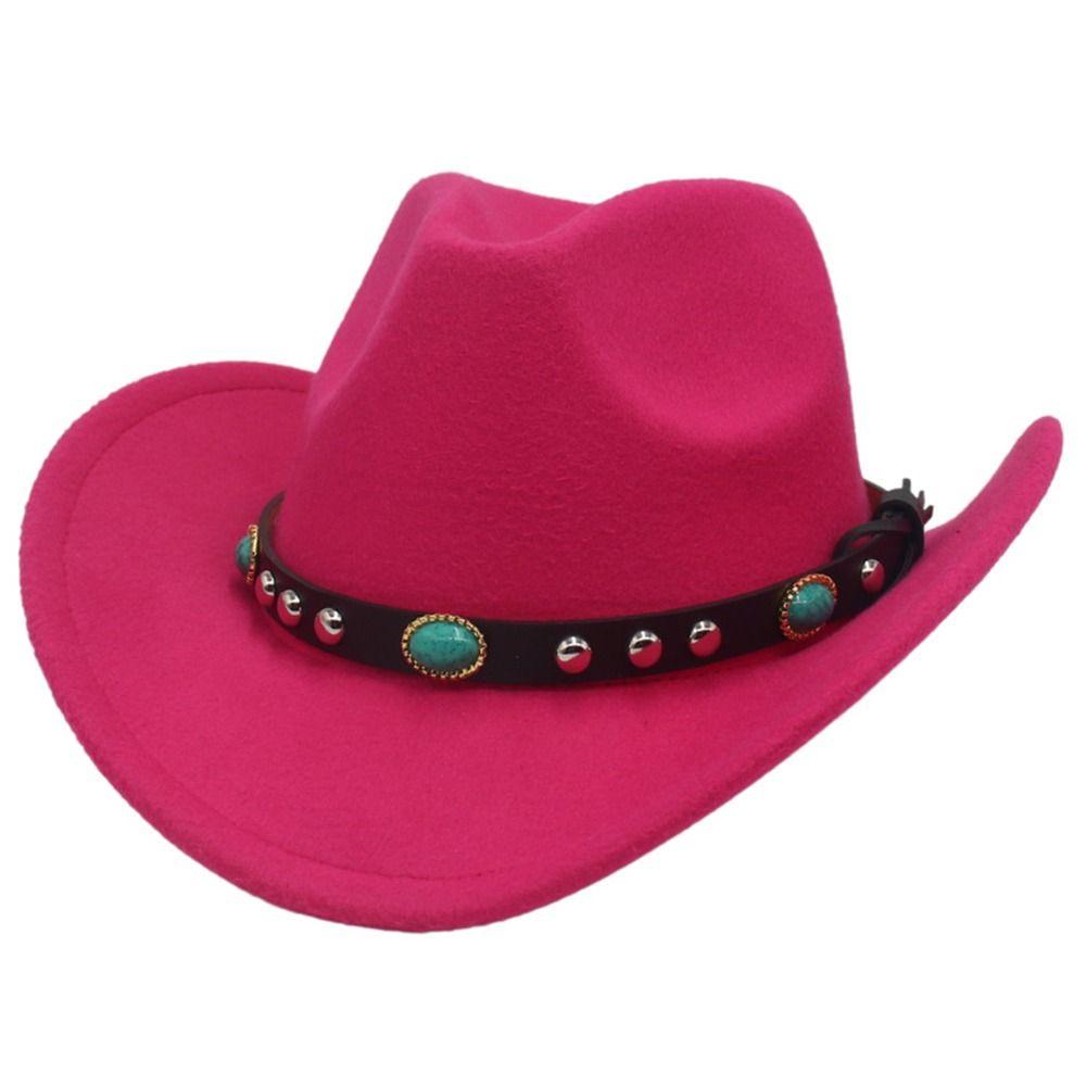 Vintage Classic Cowboy Hat with Studded Pinched Decorative Bands Wide Brim Felt Fedora Hat Cropped Jazz Hat for Women & Men