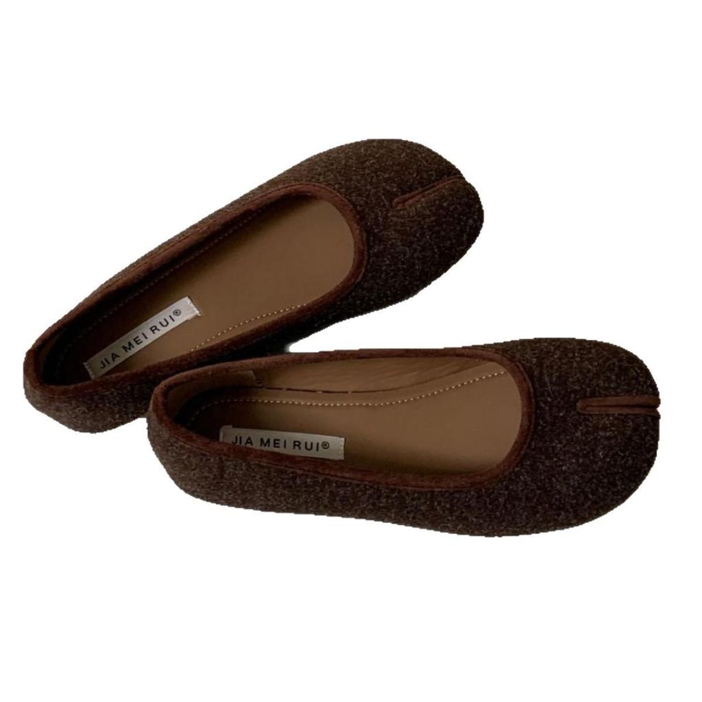 Dámské retro nazouvací boty s rozdělenou špičkou, měkká podrážka, nízký střih, perfektní k sukním