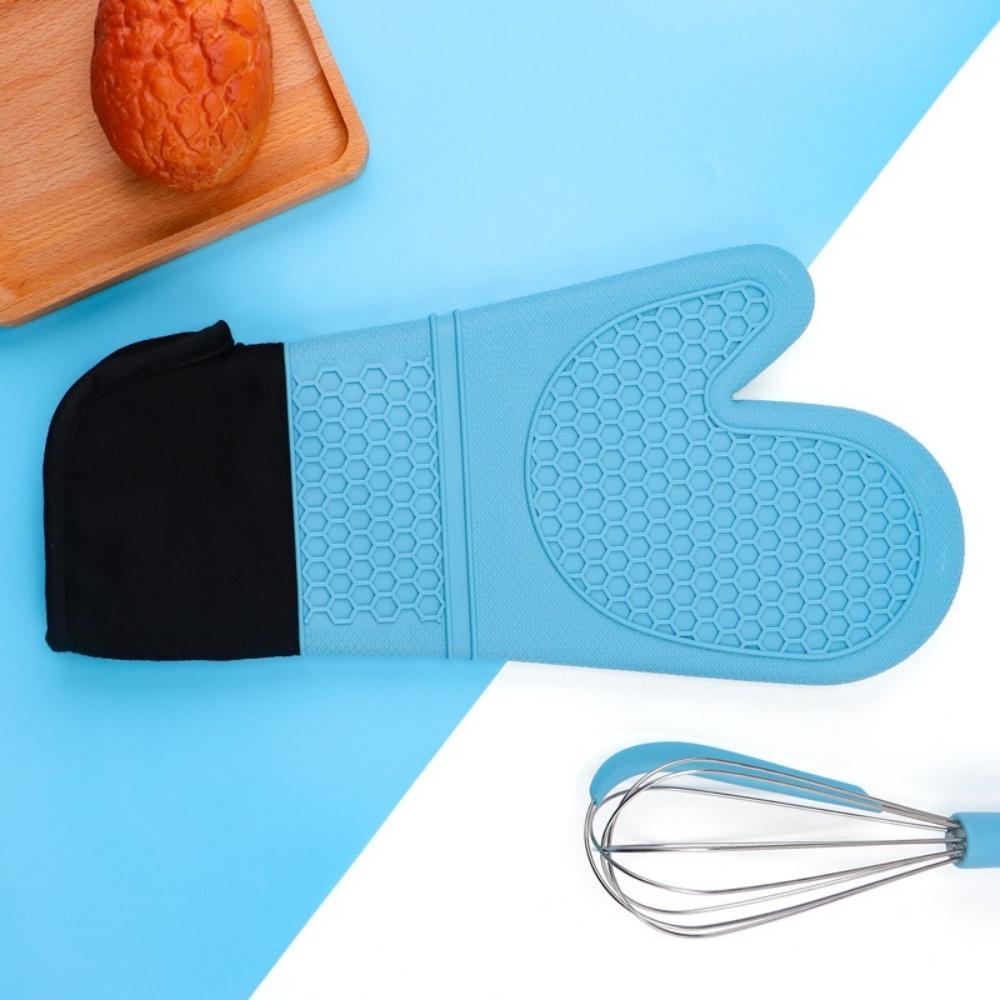 Silicone oven heat insulation gloves, suitable for cooking, baking and grilling, extended style, BPA-free, easy to clean, flexib