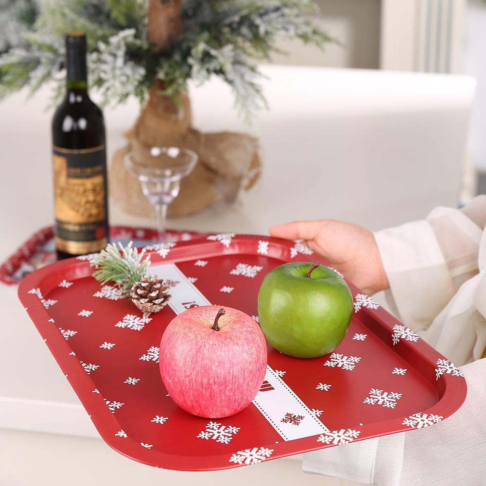Christmas Decor Tinplate Disc Wine Fruit Candy Plate Food Storage Tray for Home Kitchen