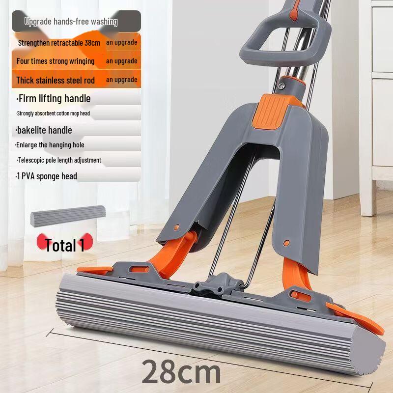 YIXI Hands-Free Sponge Mop with 2 Mop Heads