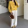 Retro crew neck knitted open women's autumn and winter new lazy wind knitted sweater top solid color sweater jacket