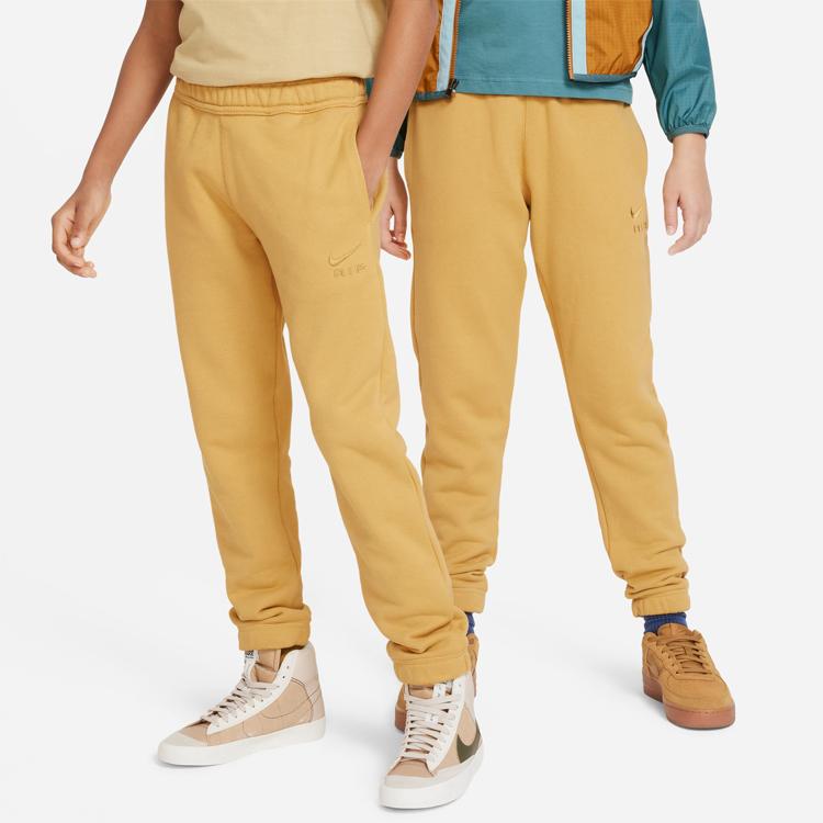 Nike Solid Color Logo Embroidered Cuffed Knit Sports Pants Kids Bottoms Beige DX5130-725