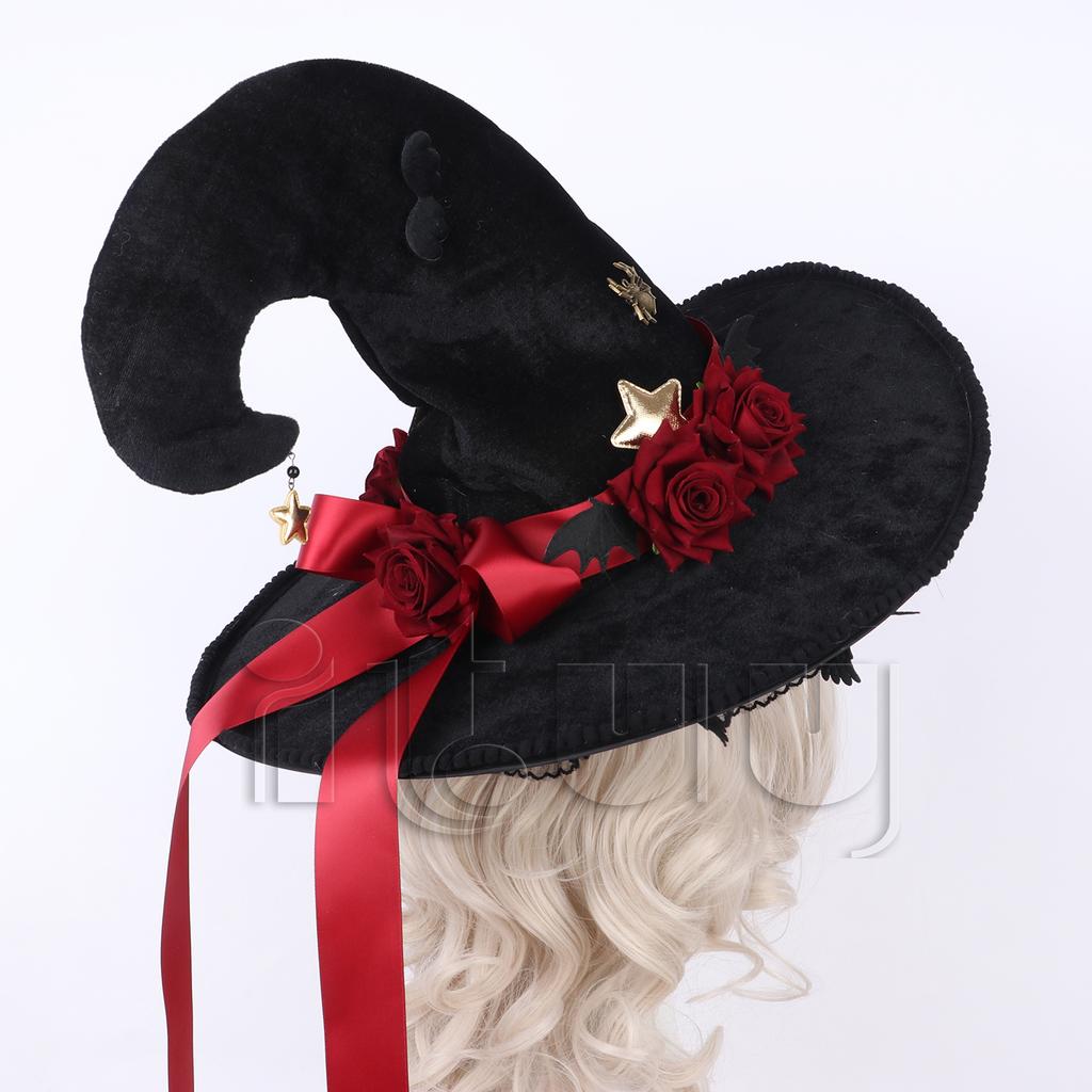 Black Curved Cone Witch Hat Gothic Lolita Women Cosplay Dress Hat Accessories Halloween Party Magical Clown Wizard Hat Decor