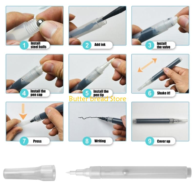 W89C 10Pcs Refillable Empty Acrylic Marker Soft Brush Tip For Painting Sketching