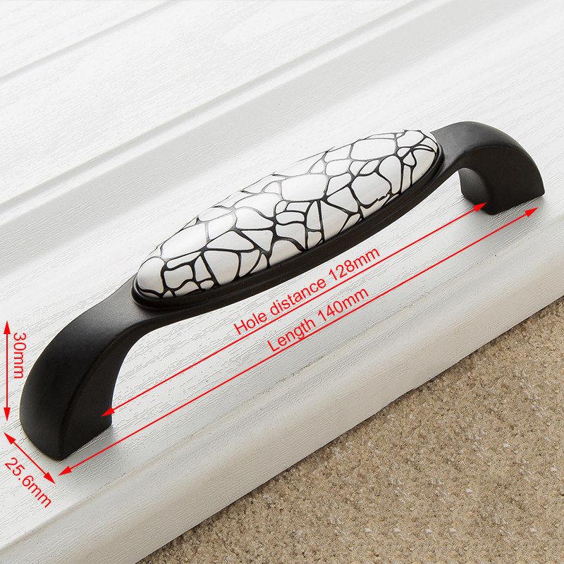 KAK Black Emboss Wardrobe Door Handles Marble Ceramic Cabinet Handles Drawer Knobs American Style Furniture Hardware Pulls