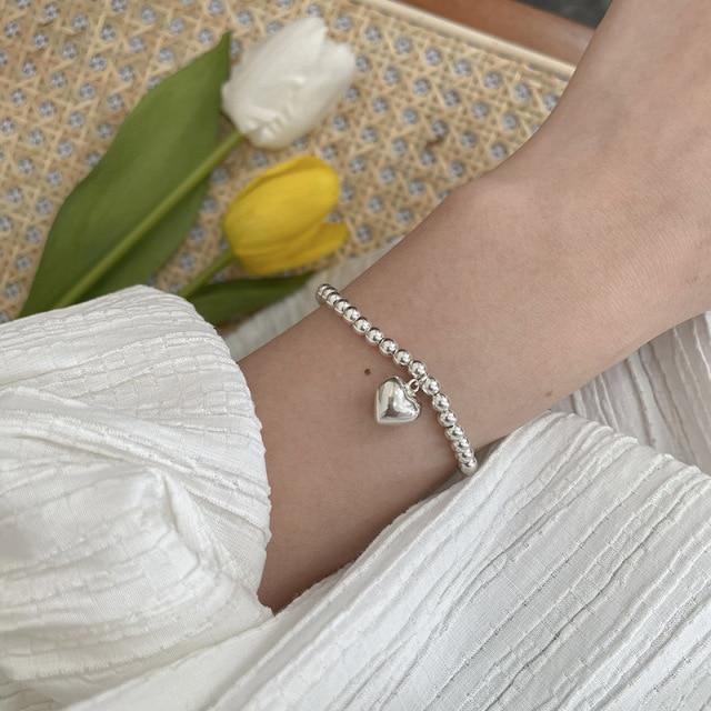 925 Sterling Silver Simple Design Bracelet Butterfly Love Heart Round Beads Hand Jewelry Women Fashion Exquisite Gifts