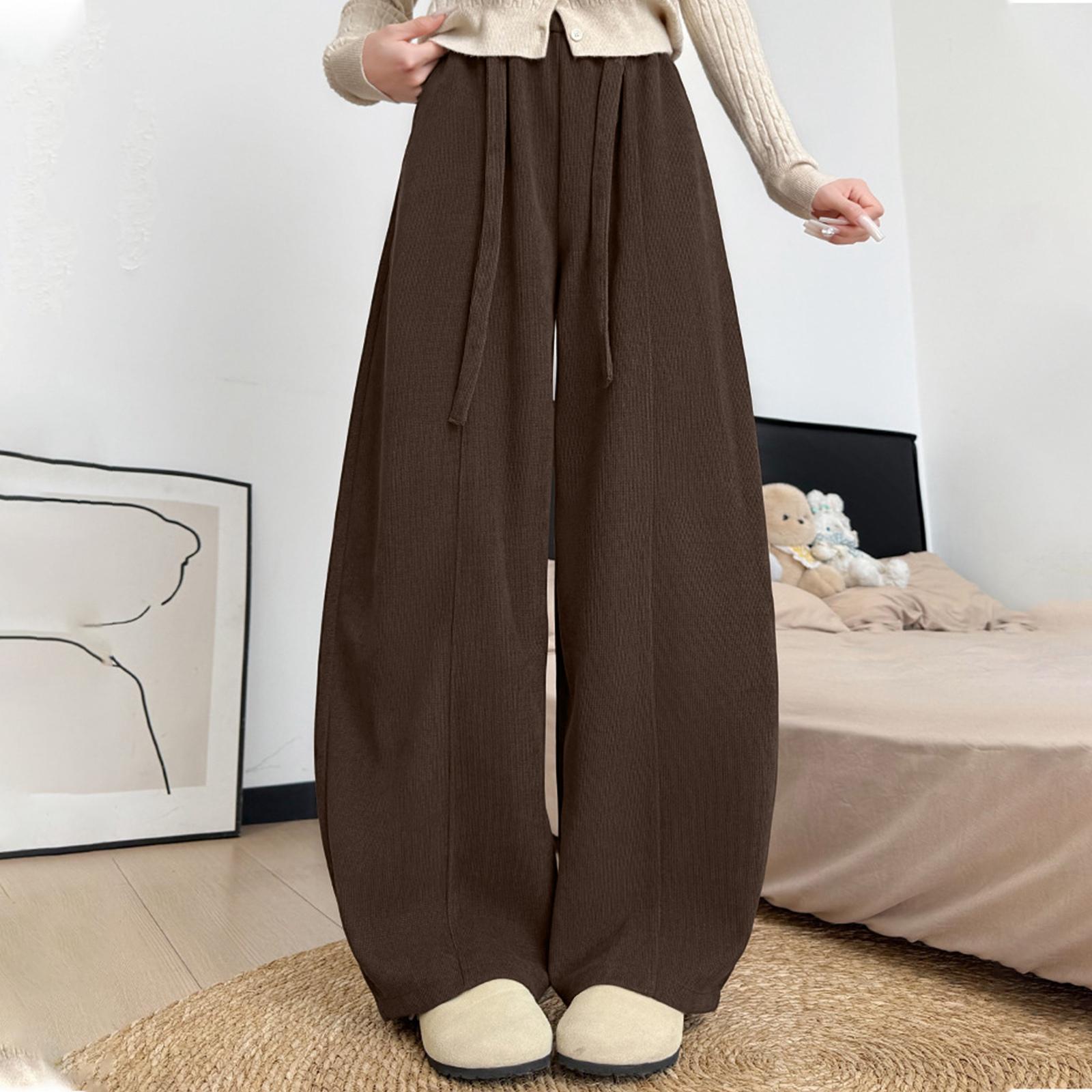 

Women s Fashionable Loose Fleece Lined Trousers L кофейный